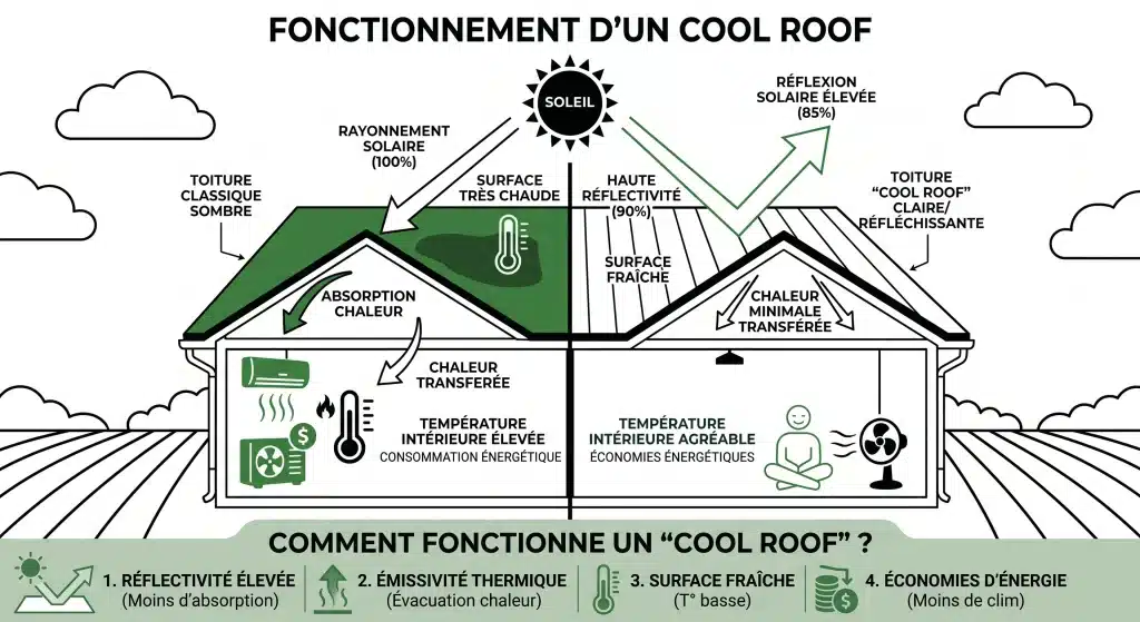 Schéma de fonctionnement d'un Cool Roof
