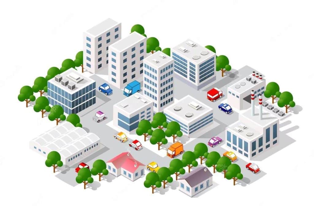 Plan en dessin d'une ville